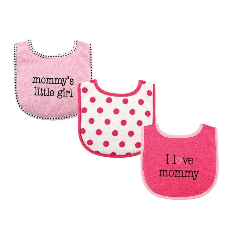 Luvable Friends Unisex Baby Cotton Drooler Bibs with Fiber Filling, Girl Mommy 3-Pack, One Size